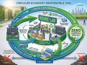 An image of a circular economy and the role of IT asset disposition (ITAD) in contributing to that new economy.