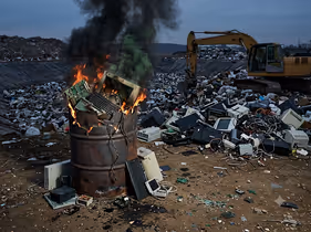 Landfilling and incinerating e-waste causes serious environmental harm through air, soil, and water pollution and positive carbon emissions.
